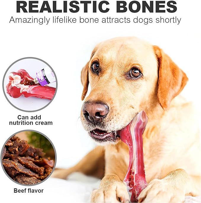 YFL Dog Chew Toys for Aggressive Chewers Large Breed - Tough Rubber Dog Bone with Real Beef Flavor, Durable Puppy Teething Toy for Medium to Large Dogs (L Size)