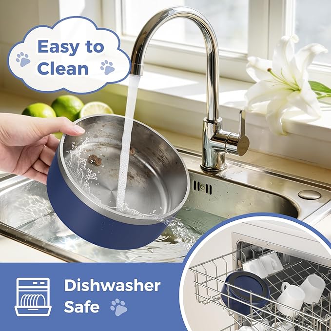 2 Pack Stainless Steel Dog Bowls, Outdoor Dog Water Bowl with Non Slip Rubber Bottom, Dishwasher Safe, Easy to Clean,40oz&64oz Blue