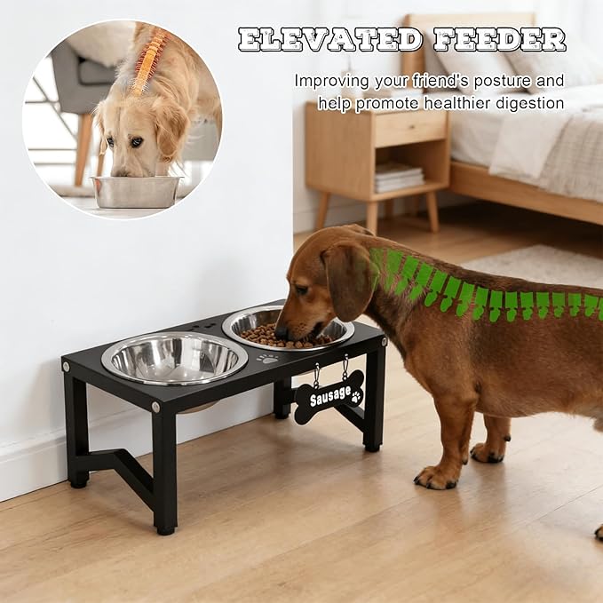 Elevated Dog Bowls, Metal Raised Dog Bowl Stand with 2 Thick 34oz Stainless Steel Food Bowls- 6.6" Tall for Small/Medium Breeds