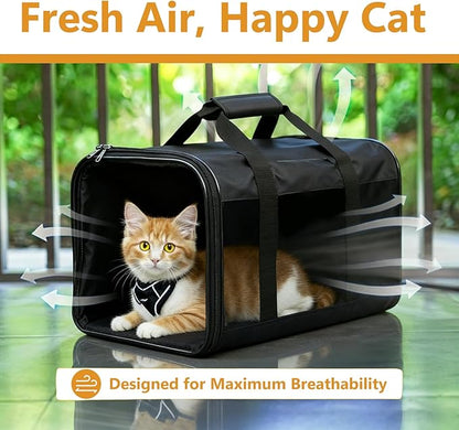 Simple Deluxe Airline-Approved Cat Carrier, 17" x 12" x 12", Soft-Sided Pet Carrier for Cats up to 17 lbs, Durable & Collapsible Travel Carrier, Black