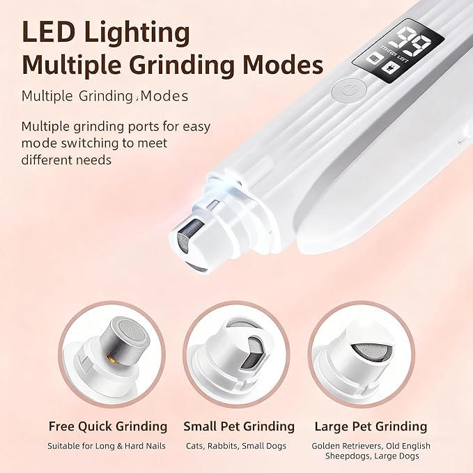 2-in-1 Dog Nail Clippers & Cat Nail Clipper with 2 LED Lights, USB Rechargeable with Smart Power Display, Low Noise Grooming Tool for Small, Medium, and Large Dog & Cat Nail Trimmer(White)