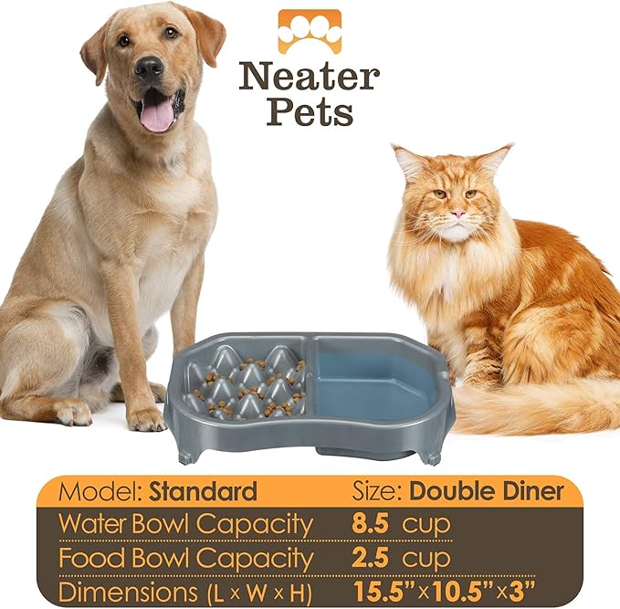 Neater Pet Brands Neater Slow Feeder Dog Bowls, Slows Down Fast Eating to Prevent Vomiting, Overeating, & Bloat, Dog Slow Feeder Bowl with Wide, Non-Slip Base, Holds 2.5 Cups Food and 8.5 Cups Water