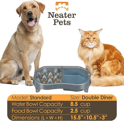 Neater Pet Brands Neater Slow Feeder Dog Bowls, Slows Down Fast Eating to Prevent Vomiting, Overeating, & Bloat, Dog Slow Feeder Bowl with Wide, Non-Slip Base, Holds 2.5 Cups Food and 8.5 Cups Water