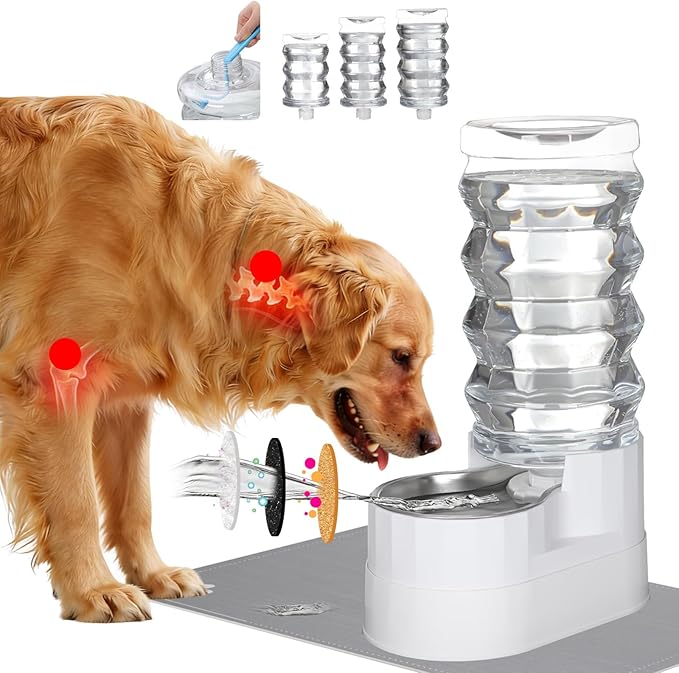 RIZZARI 9L Water Dispenser for Dogs: Automatic Stainless Steel Pet Feeder-Removes Odors - Softens Water-Helps Prevent Urinary Stones -Extends Lifespan -Supports Spinal Health in Senior Dogs- Gardens