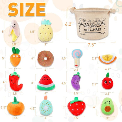 Squeaky Dog Toys, 15Pcs Small Plush Puppy Toy, Dog Toys to Keep Them Busy, Interactive Squeak Stuffed Toys for Small Medium Dogs with Basket, Reduce Boredom and Teeth Cleaning