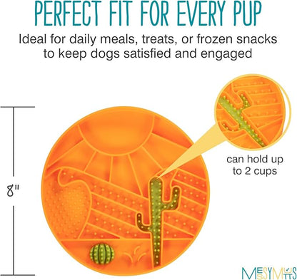 Messy Mutts and Cats Interactive Slow Feeder | Desert Orange - 2 Cup Capacity | 8” Round Silicone Puzzle Slow Feeder for Dogs/Cats | Enrichment Food Dish for Slow Eating, Bloating