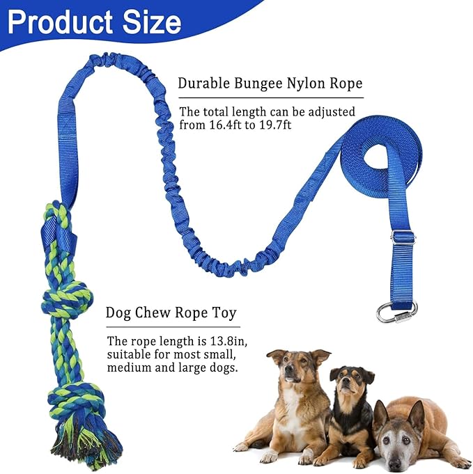 Dog Bungee Tug Toy Hanging from Tree,Outdoor Tug of War Interactive Tether Dog Rope with Chew Lure for Small Medium Large Dogs (Blue)