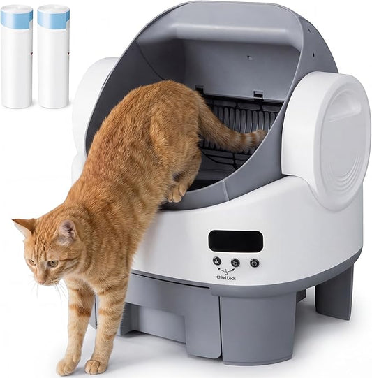 Greesum Self Cleaning Cat Litter Box, No App or WiFi Required, Open-Top Automatic Litter Box for Multiple Cats, 10-Day Capacity, Safety Sensors, Odor Control