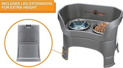 Neater Feeder Deluxe Mess-Proof Elevated Dog Bowls for Large Dogs (40+ lbs), 2 Height Adjustable (14.5” & 17.5”) No-Spill Raised Dog Bowl Stand, Stainless Steel Food Bowl Set, Made in USA, Grey