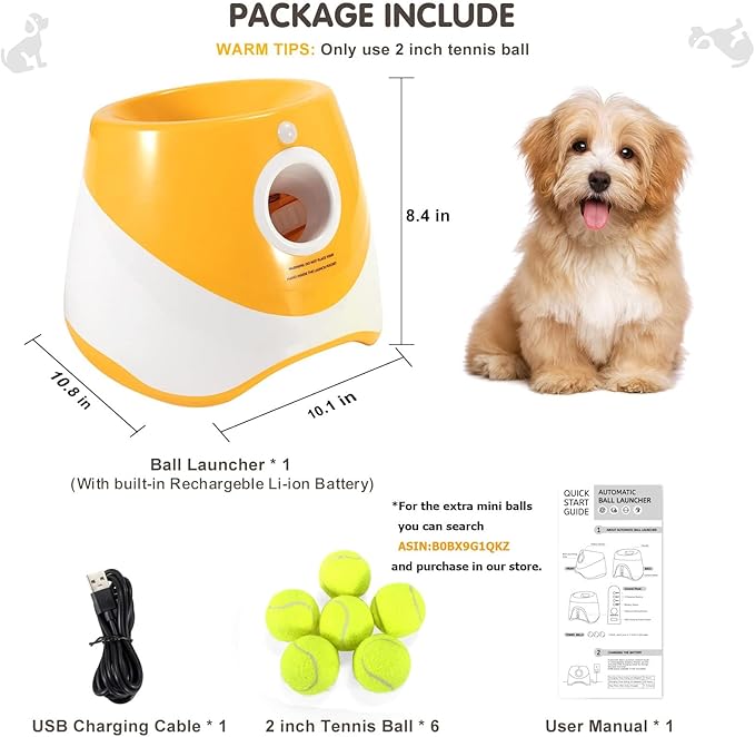 SOCO Automatic Ball Launcher for Dogs, USB Rechargeable with 3 Distances (10/20/30 ft), Safety LED Indicator, Include 6 Tennis Balls, Indoor/Outdoor Fetch Toy for Small/Medium Dogs