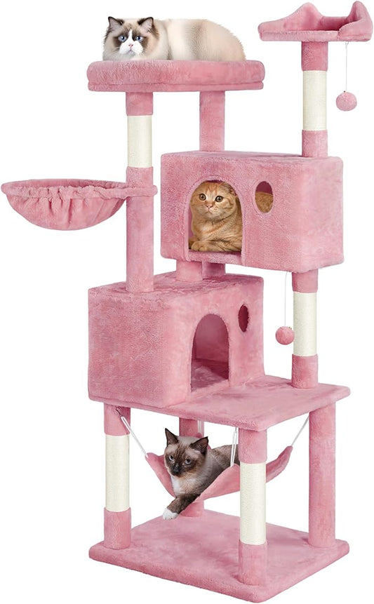 Yaheetech Multi-Level Cat Tree, Large Cat Tower with Condos Platform, Cat House Cat Tree for Medium Cats Pink, 64.5in