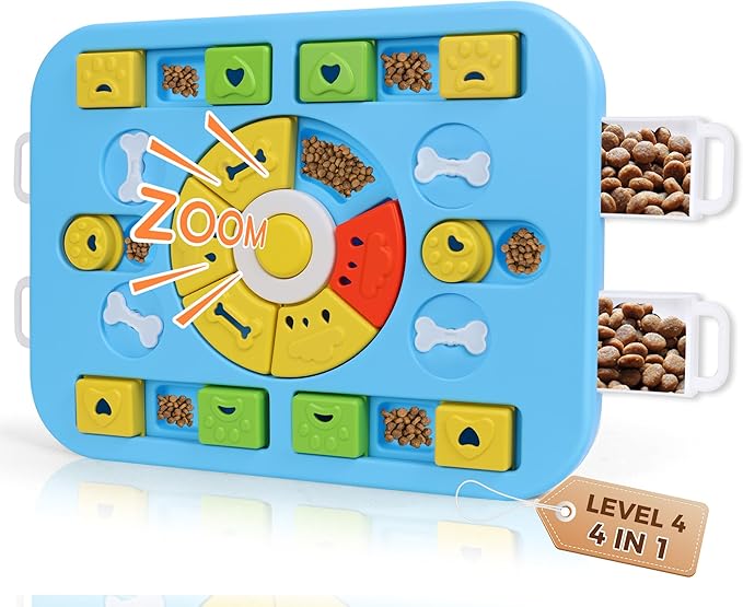 Dog Puzzle Toy for Smart Dogs with Sound,4-in-1 Interactive IQ Training & Cognitive Toy for Large & Small Dogs and Cat, Durable Food Puzzle to Keep Them Busy and Slow Feeder (L-Level4-Blue)