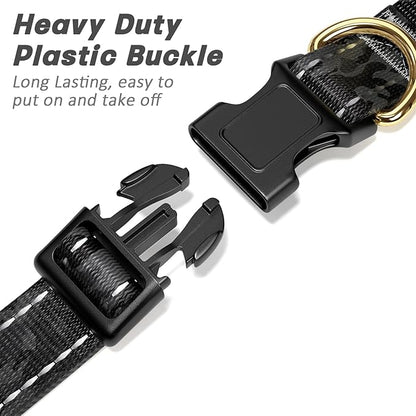 Reflective Dog Collar for Extra Small Dogs Cats, Cute Camouflage Adjustable Heavy-Duty Nylon Puppy Collar for Boy and Girl Female, Soft Pet Accessories with Quick Release Buckle, Black