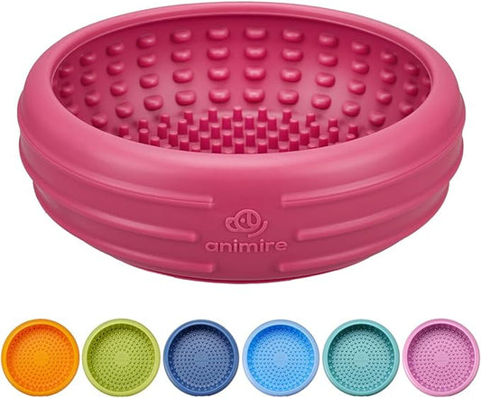 Dog Lick Bowl, Animire Freeze Lick Mat for Dogs, Non-Slip Slow Feeder Licking Bowl Enrichment Treat for Distraction Anxiety Relief, Food Grade Silicone, Dishwasher Safe(Rose,XL)