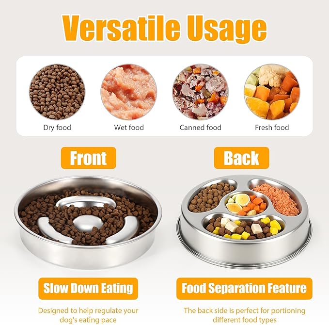 KASBAH Slow Feeder Dog Bowls Stainless Steel,2.5Cups Capacity Metal Slow Feeder Dog Bowl,Double-Sided for Food & Treats,Dogs Water Bowl for Medium Large Dogs to Slow Down Eating