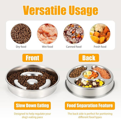 KASBAH Slow Feeder Dog Bowls Stainless Steel,2.5Cups Capacity Metal Slow Feeder Dog Bowl,Double-Sided for Food & Treats,Dogs Water Bowl for Medium Large Dogs to Slow Down Eating