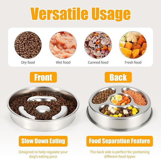 KASBAH Slow Feeder Dog Bowls Stainless Steel,2.5Cups Capacity Metal Slow Feeder Dog Bowl,Double-Sided for Food & Treats,Dogs Water Bowl for Medium Large Dogs to Slow Down Eating