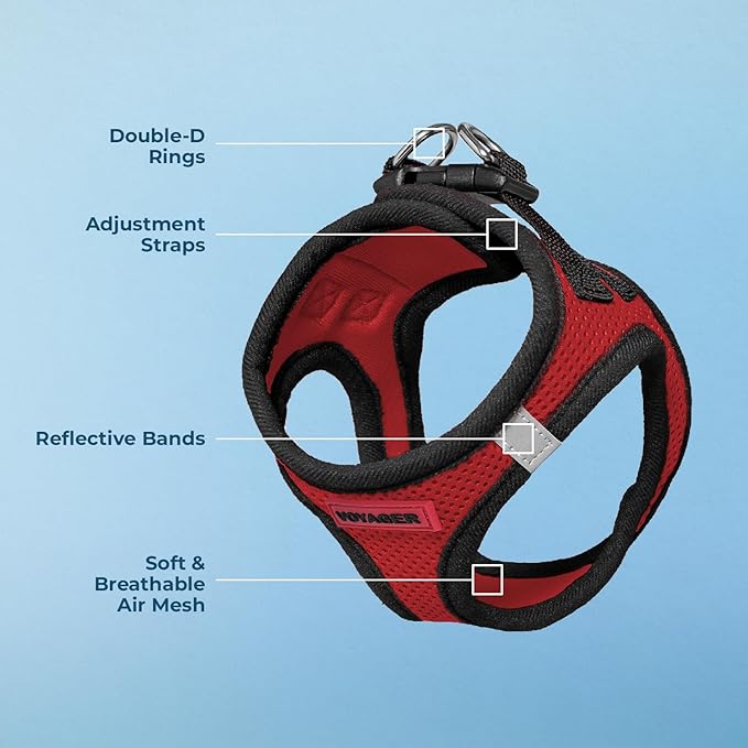 Best Pet Supplies - All Weather Mesh / Plush, Reflective, No Pull Harness for Small, Medium Dogs, Cats - Secure with Hook & Loop Fastener, Buckle, Double D-Rings - Red/Black Trim, XL