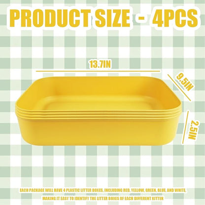 Small Litter Box, Plastic Kitten Litter Box, 13.9 x 9.8 x 3 Inch Open Litter Box for Small Pet, Easy to Clean (Yellow 4PCS)