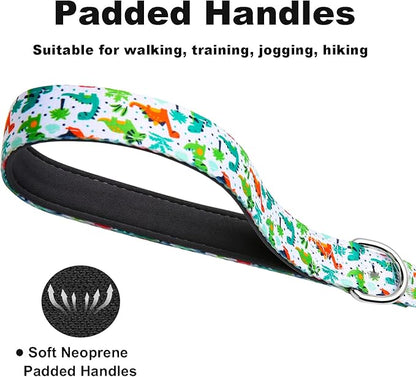 Dog Leash for Small Dogs, 5ft Dog Lead with Padded Handle, Soft Nylon Dog Leash for Walking, Dinosaur