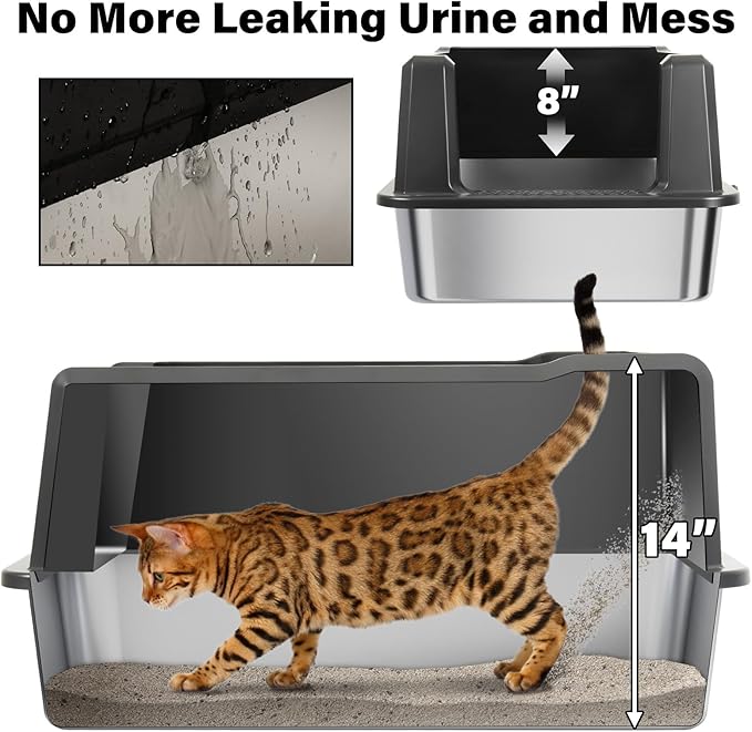 XXXL Stainless Steel Litter Box with Lid, Jumbo 28"x20"x14" Metal Litter Box with High Sides, Cat Litterbox Extra Large for Big Kitty, Multiple Cats, Never Absorbs Odors, Non-Stick