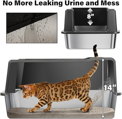 XXXL Stainless Steel Litter Box with Lid, Jumbo 28"x20"x14" Metal Litter Box with High Sides, Cat Litterbox Extra Large for Big Kitty, Multiple Cats, Never Absorbs Odors, Non-Stick