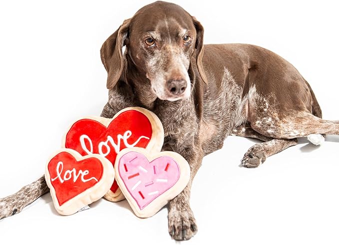 Midlee Pink Heart Sugar Cookie Plush Valentine's Dog Toy- Small Stuffed Present