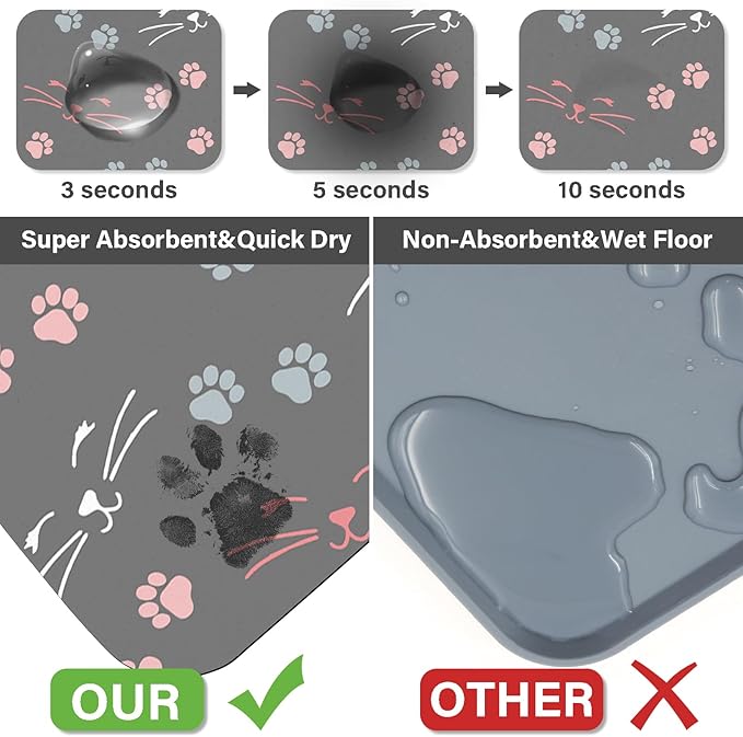 Patterned Cat & Dog Bowl Mat for Food and Water, 17"×30" Quick Dry Absorbent Pet Feeding Mat, Eco-Friendly Dog Placemat