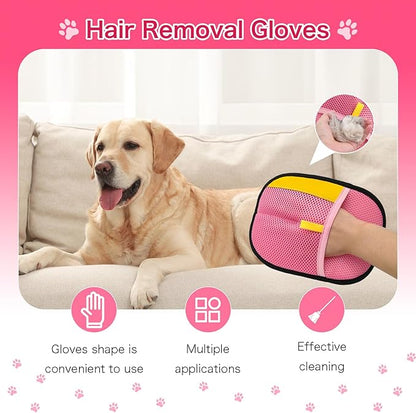 3pc Pet Hair Removal Gloves, Reusable Cats & Dogs Pet Hair Removal Tool,Efficient Pet Hair Removal Electrostatic Gloves is Suitable for Clothes, Sofas, Beds and Carpets (Pink)