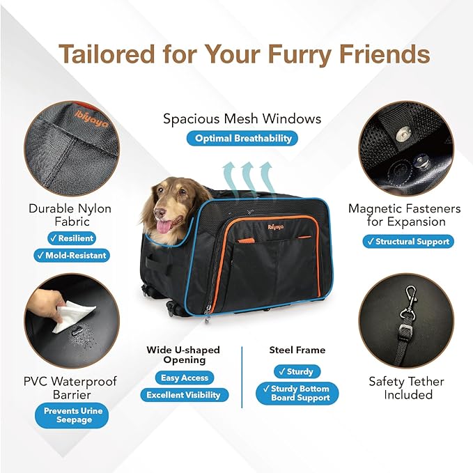 ibiyaya - Compact 3-in-1 Convertible and Foldable Small Pet Carrier and Stroller Combo System, Travel Friendly Cat Stroller and Dog Stroller - Pets up to 17 Pounds - Black