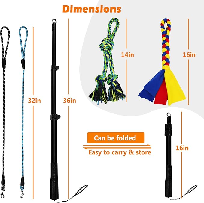 Flirt Pole for Dogs Heavy Duty,Dog Teaser Pole for Small Medium & Large Dogs,Interactive Outdoor Dog Toy with Replaceable Nylon Rope,Perfect for Jumping, Chasing,Tugging, Training & Play