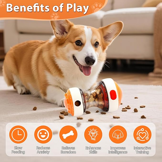 Dog Puzzle Toy - Adjustable Treat Dispensing Ball Food Dispenser Slow Feeder, Puppy Enrichment Training Toy, Pet Interactive Chase Toy for Small Medium Dogs to Keep Them Busy and Relieve Boredom