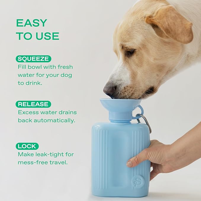 Springer Dog Water Bottle | Portable Travel Water Bottle Dispenser For Dogs - As Seen on Shark Tank | Patented, Leak-Proof Bottles Fill Bowl With Water - Ideal for Walking | BPA-Free 44oz Blue
