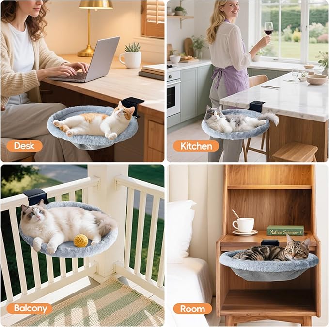 L&W BROS.Cat Desk Bed – Supports Up to 50 lbs, 18"x18"Removable Machine-Washable Plush Cover, Comfortable Cat Perch for Indoor, Space-Saving Foldable Design Cat Bed for Gaming Desks, Home Office