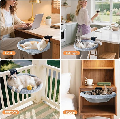 L&W BROS.Cat Desk Bed – Supports Up to 50 lbs, 18"x18"Removable Machine-Washable Plush Cover, Comfortable Cat Perch for Indoor, Space-Saving Foldable Design Cat Bed for Gaming Desks, Home Office