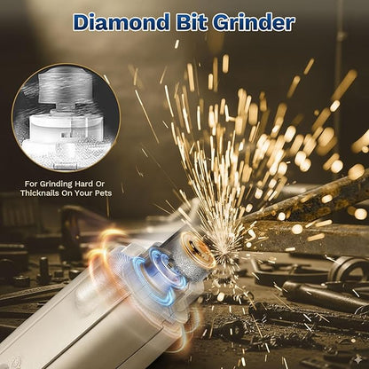 2-in-1 Dog & Cat Nail Clipper with Grinder - Dual Highlight LED Reduce Over-Trimming, Long Battery Cordless USB-C Rechargeable, Safety Lock & Catcher Cap, Quiet Home Grooming for Small Large Pets