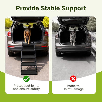 Foldable Dog Car Steps - Upgraded Non-Slip Pet Stairs for Large Dogs, Portable Metal Frame Dog Ramps for High SUV, Truck and Cars, Lightweight Pet Ladder with High Load-Bearing Capacity，Up to 350Lbs