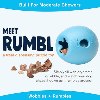 WEST PAW Zogoflex Rumbl Treat-Dispensing Dog Toy – Interactive Slow-Feeder Chew – Enrichment Toy Moderate Chewers, Fetch, Catch – Holds Kibble, (Aqua Blue, Large)