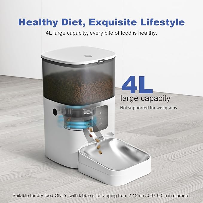 ANDOLL HOME 2.4G Automatic Cat Feeder, 4L WiFi Food Dispenser with 10s Voice Recorder, Pet Feeder up to 10 Meals per Day, Timed Cat Feeder with Dry Food Sealed Ring