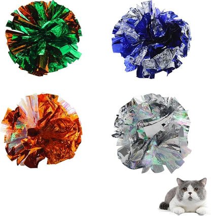 Andiker 3.54inch Mylar Cat Crinkle Balls, 4pcs Colorful and Sparkling Crinkle Ball Lightweight Easy to Carry Cat Ball Toy Interactive Cat Toys for Indoor Cats to Kill Time and Keep Fit (Mixing Color)