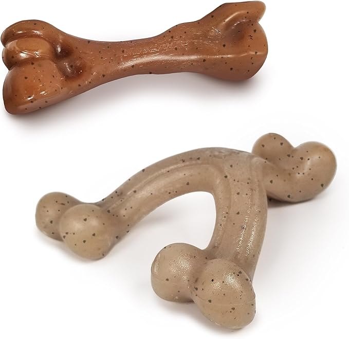 Nylabone Gourmet Style Femur & Wishbone Strong Chew Toy for Puppies, Puppy Teething Toy, Bacon & Peanut Butter Flavor, Small Dogs - Up to 25 Ibs, 2 Pack