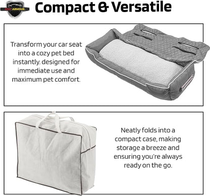 Seat Armour PetBed2GO Universal Gray, Large Pet Bed Cushion & Car Seat Cover, 52x20x7, 6lbs