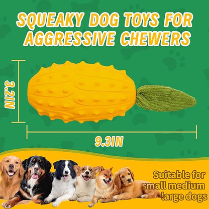 Squeaky Dog Chew Toys, Strong Tough Dog Toy with Natural Rubber, Teething Chew Toys for Small Medium Large Breeds, Kiwano Horned Cucumber Shape