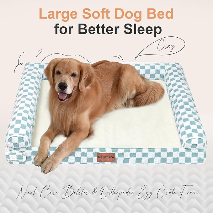 Large Dog Bed Orthopedic Washable: Beds Bolster XL Bed Medium Large Dogs Egg Crate Foam Couch Sofa Waterproof with Removable Cover - Green Grid