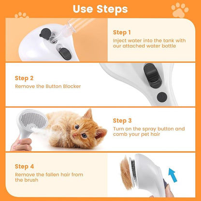 Pet Steam Brush for Dog & Cat, 4 in 1 Self Cleaning Cat Steam Brush for Shedding, Mist Spray Hair Removal Comb for Long Haired Pet Grooming, Effectively Prevents Flying Fur and Reduce Static