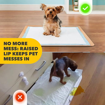 TidyFriend 2 Pack Dog Pee Pad Holder Tray - Fits Up to 24” x 24” Pee Pad Holder for Dogs - Stable Grip, Raised Edges, Quick-Wipe Silicone Surface Dog Pad Holder for Indoor Flooring Protection (Beige)