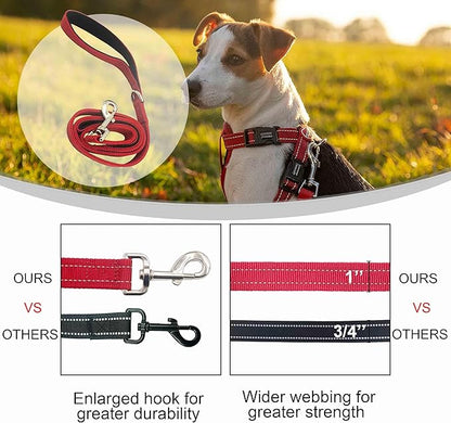 Dual Padded Handle Walking and Training Standard Leashes for Large Breed Dogs that Pull with Reflective Stitching, 360° Rotatable Heavy Duty Metal Buckle,D-Ring,Durable Nylon, 6Ft Long for Big Dogs