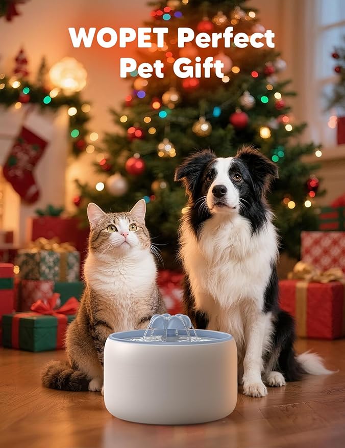 WOPET Premium Ceramic Cat Water Fountain W03 Lite，3L/101oz Automatic Pet Water Fountain for Cats & Dogs, Dishwasher Safe，Luxury Cat Fountain with Ultra-Quiet Pump and Filter & Sponge