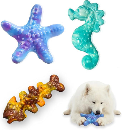 Dog Toys for Aggressive Chewers,3 Pack Indestructible Bone Toy, Ocean Series,Bacon Flavored,Durable Nylon Chew Toys for Medium & Large Breeds, Teeth Cleaning, Keep Them Busy