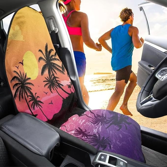 Coldinair Palm Tree Sunset Towel Seat Covers for Cars,SUVs,Trucks,Waterproof Sweating Car Front Seat Protector Cover Universal Fit,Easy to Install